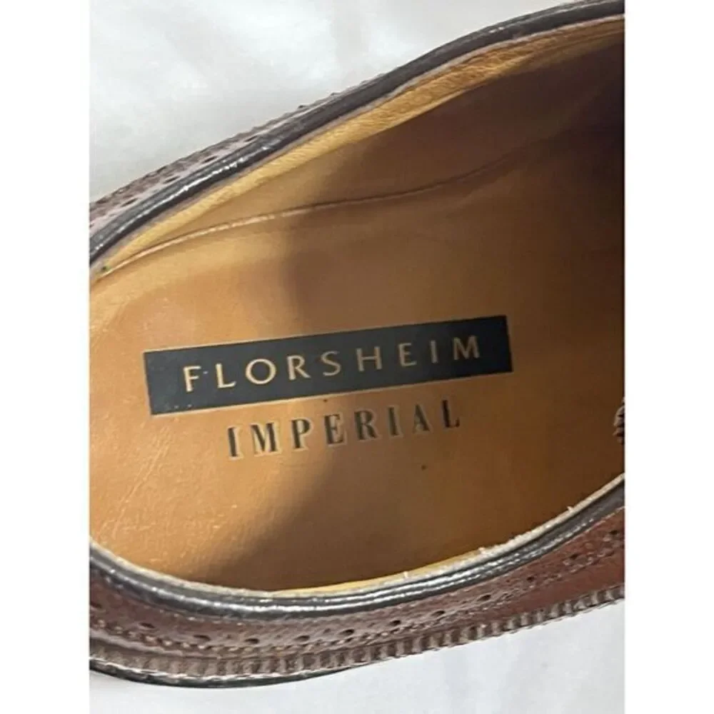 Vintage FLORSHEIM Longwing Shoes‎ 8.5 Whiskey Brown KENMOOR Wingtips Made USA